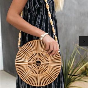 Brand New! Tan Bamboo Handbag w/ beaded straps